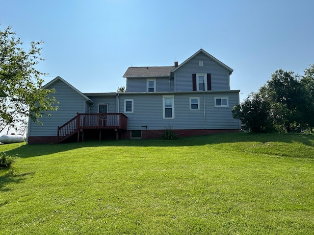 12317 State Route 188, Thornville, OH 43076 - rear view of property featuring a wooden deck, a yard, and stairs