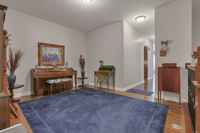 5685 Slater Rdg, Hilliard, OH 43026 - sitting room with arched walkways, wood finished floors, and a textured ceiling