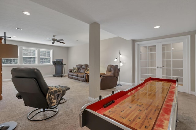 5685 Slater Rdg, Hilliard, OH 43026 - playroom featuring carpet flooring, french doors, recessed lighting, and a ceiling fan