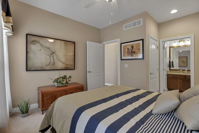 5685 Slater Rdg, Hilliard, OH 43026 - bedroom featuring ensuite bathroom, carpet flooring, recessed lighting, and a ceiling fan