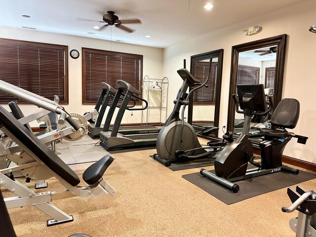 5685 Slater Rdg, Hilliard, OH 43026 - gym featuring ceiling fan and recessed lighting