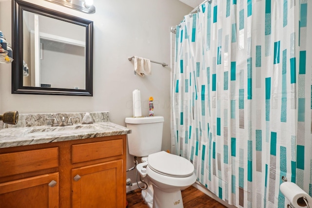 921 Harbinger Cir E, Columbus, OH 43213 - bathroom featuring vanity, wood finished floors, and a shower with shower curtain