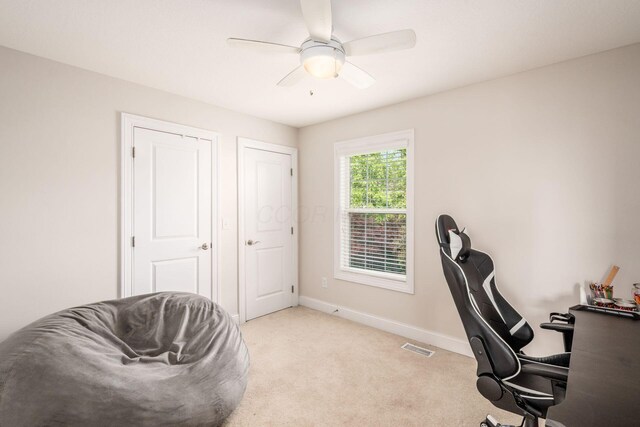 7212 New Albany Links Dr, New Albany, OH 43054 - office area featuring light carpet and ceiling fan