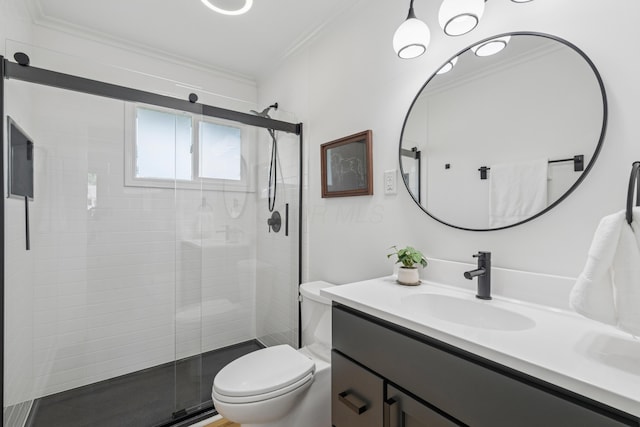 2554 Nottingham Rd, Upper Arlington, OH 43221 - full bathroom featuring crown molding, a shower stall, and vanity
