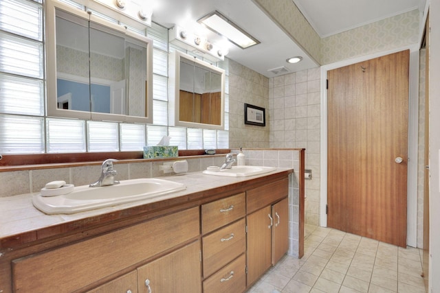 2083 Welsh Hills Rd, Granville, OH 43023 - full bath with double vanity, tile patterned flooring, and tile walls