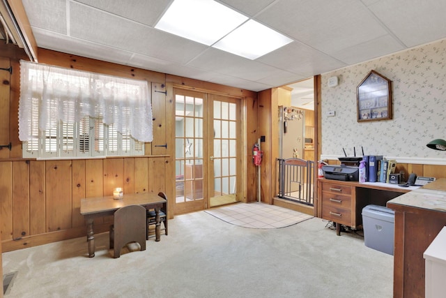 2083 Welsh Hills Rd, Granville, OH 43023 - carpeted home office featuring healthy amount of natural light, wallpapered walls, wooden walls, and a wainscoted wall