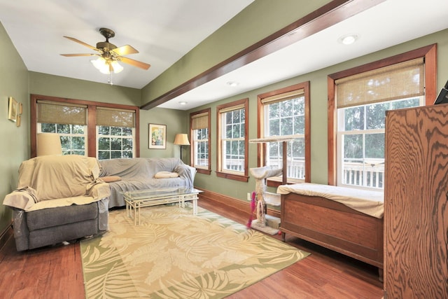 2083 Welsh Hills Rd, Granville, OH 43023 - living area with wood finished floors, a ceiling fan, and recessed lighting
