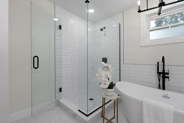 1591 Franklin Ave, Columbus, OH 43205 - full bath featuring marble finish floors, a stall shower, and a freestanding bath