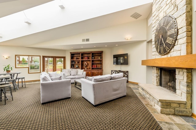 3381 Fishinger Mill Dr, Hilliard, OH 43026 - living area with a fireplace and high vaulted ceiling