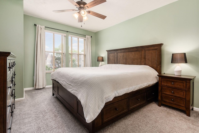 3381 Fishinger Mill Dr, Hilliard, OH 43026 - bedroom featuring light carpet and ceiling fan
