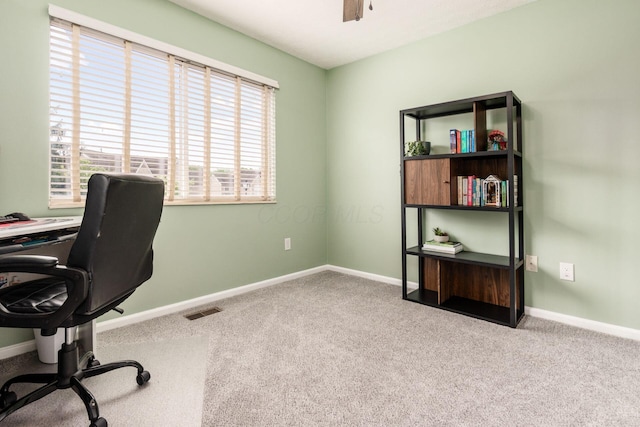 3381 Fishinger Mill Dr, Hilliard, OH 43026 - carpeted office featuring baseboards and ceiling fan