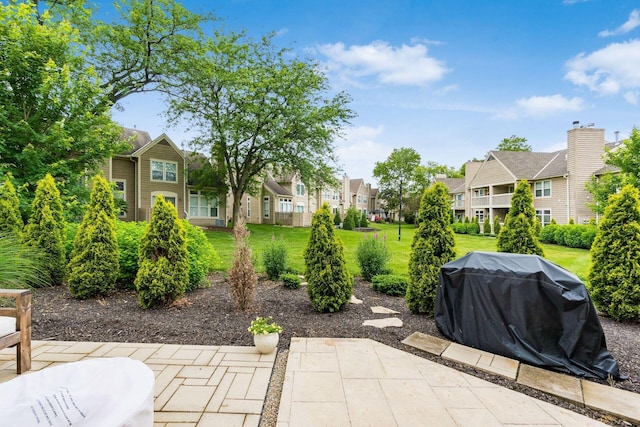 3381 Fishinger Mill Dr, Hilliard, OH 43026 - view of patio featuring a residential view and a grill