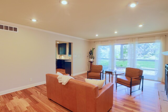 120 Hickory Ln, Lancaster, OH 43130 - living area with crown molding, light wood-style floors, and recessed lighting