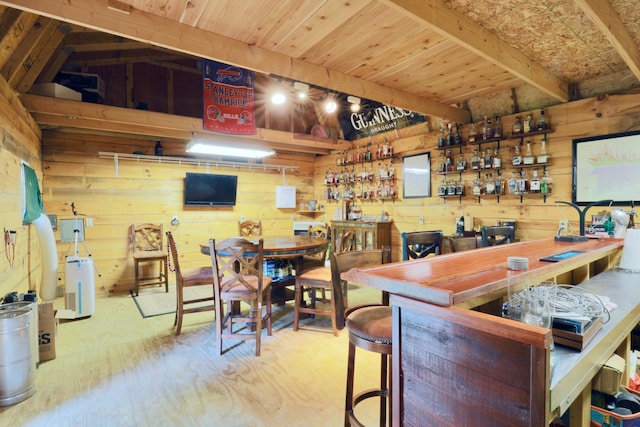 120 Hickory Ln, Lancaster, OH 43130 - community bar area with wooden walls, wood finished floors, and a wooden ceiling with exposed beams