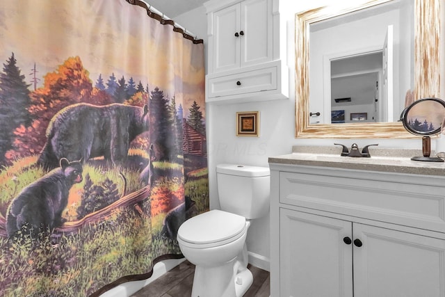562 Bowman Ln, Chillicothe, OH 45601 - full bathroom with vanity, a shower with shower curtain, and wood finished floors