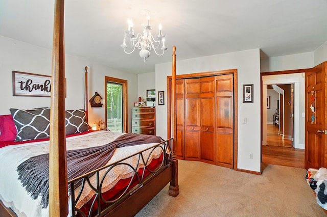 8384 Morris Rd, Hilliard, OH 43026 - bedroom with a chandelier, a closet, and light carpet