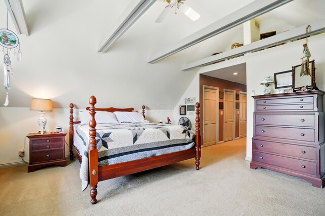 8384 Morris Rd, Hilliard, OH 43026 - bedroom with light colored carpet, lofted ceiling, and a ceiling fan