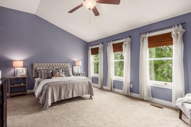 2467 Roe Dr, Lewis Center, OH 43035 - carpeted bedroom featuring lofted ceiling and ceiling fan
