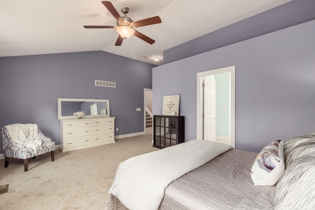 2467 Roe Dr, Lewis Center, OH 43035 - carpeted bedroom featuring vaulted ceiling and ceiling fan
