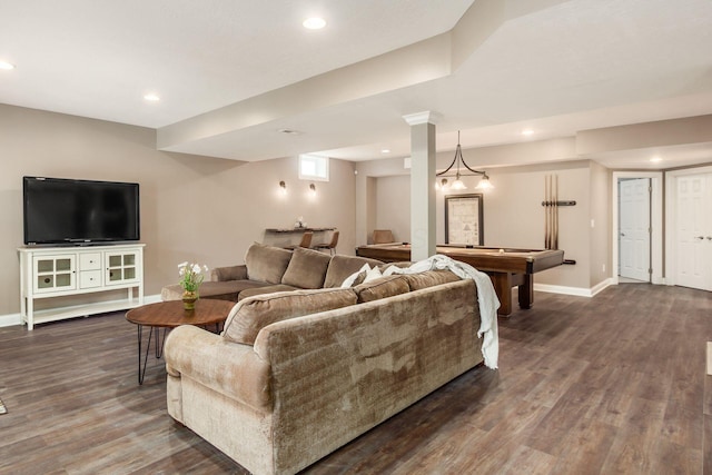 2467 Roe Dr, Lewis Center, OH 43035 - living area with dark wood-type flooring, recessed lighting, and billiards