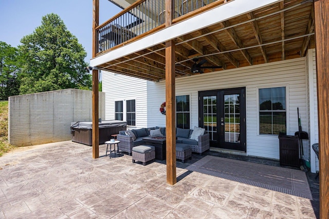 1526 Crosley Rd, Granville, OH 43023 - view of patio with a hot tub, french doors, and outdoor lounge area