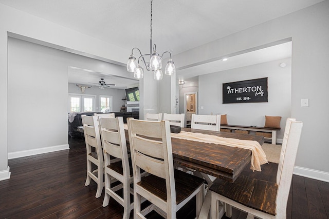 1526 Crosley Rd, Granville, OH 43023 - dining space with a ceiling fan, wood finished floors, and a chandelier