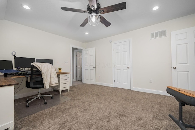 1526 Crosley Rd, Granville, OH 43023 - carpeted home office featuring a ceiling fan and recessed lighting
