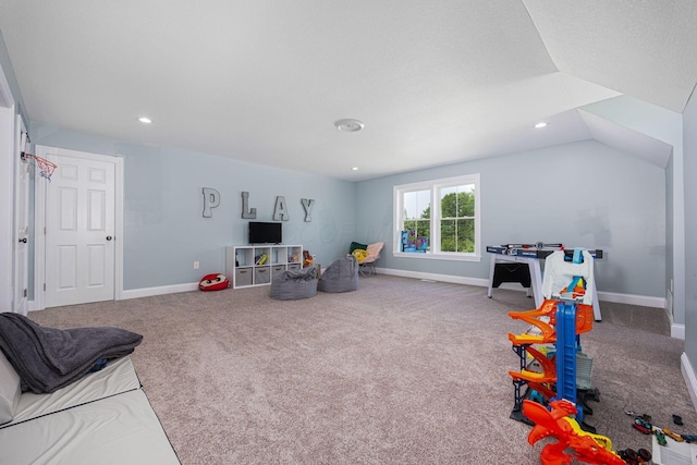 1526 Crosley Rd, Granville, OH 43023 - recreation room with carpet floors, recessed lighting, and vaulted ceiling