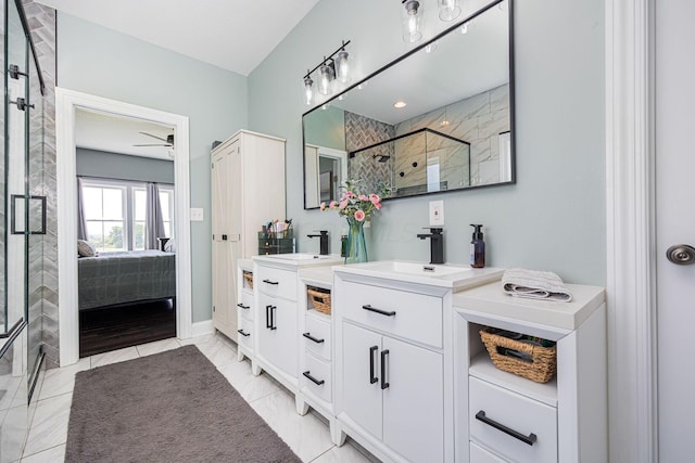 1526 Crosley Rd, Granville, OH 43023 - bathroom with ensuite bathroom, a shower stall, vanity, and ceiling fan