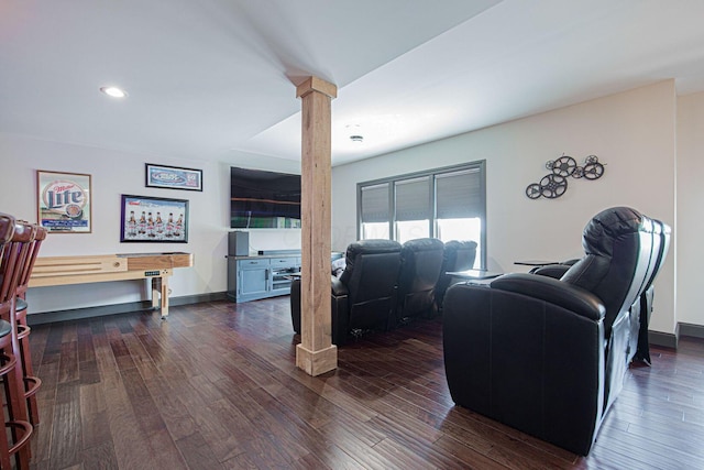 1526 Crosley Rd, Granville, OH 43023 - living area featuring ornate columns, dark wood-type flooring, and recessed lighting