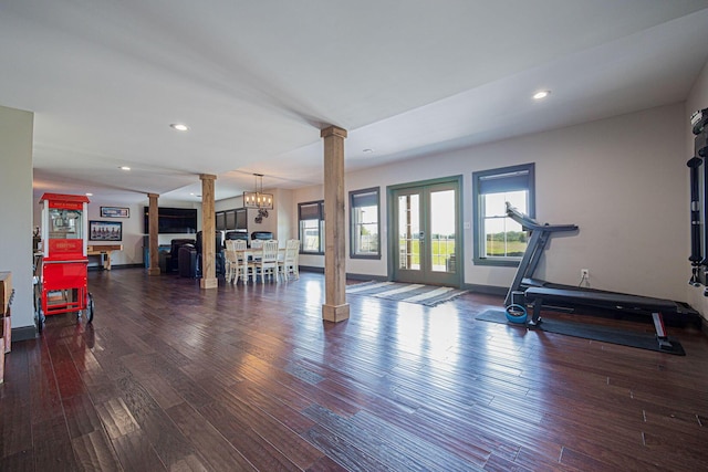 1526 Crosley Rd, Granville, OH 43023 - workout area featuring ornate columns, wood finished floors, recessed lighting, and french doors