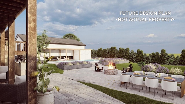 1526 Crosley Rd, Granville, OH 43023 - view of patio featuring exterior kitchen, outdoor dining space, and an outdoor living space with a fire pit