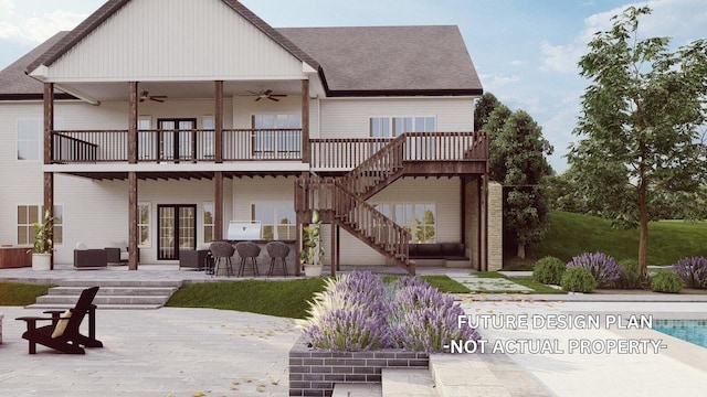 1526 Crosley Rd, Granville, OH 43023 - rear view of property with ceiling fan, a patio area, a shingled roof, and an outdoor living space