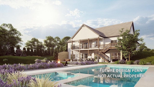 1526 Crosley Rd, Granville, OH 43023 - back of house with stairs, an outdoor pool, and a patio