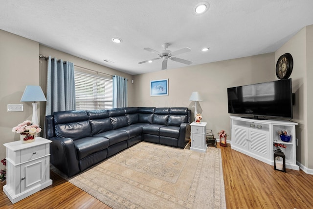 8438 Diversey Loop Unit 504, Blacklick, OH 43004 - living room featuring light wood-style flooring, a ceiling fan, and recessed lighting