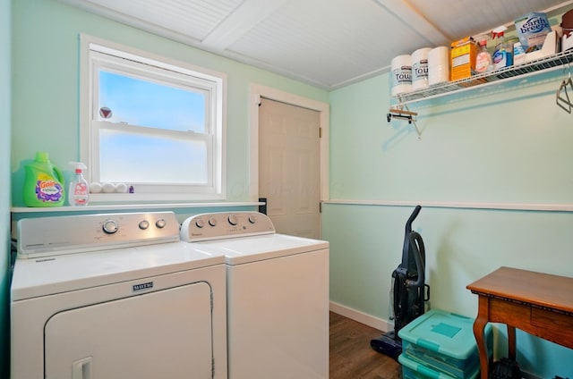 4860 Downing Dr, Columbus, OH 43232 - laundry area with washing machine and clothes dryer and dark wood-style floors