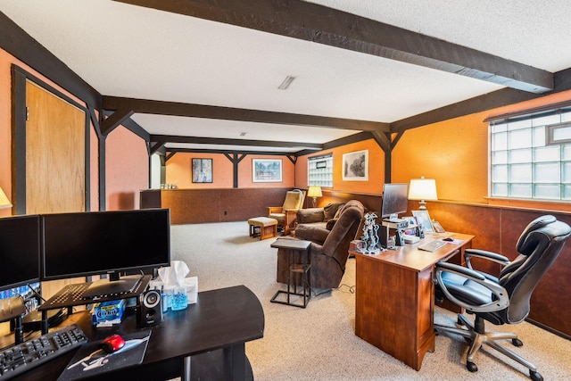 4750 Manitoba Ct, Columbus, OH 43229 - carpeted home office featuring beam ceiling, healthy amount of natural light, and wainscoting