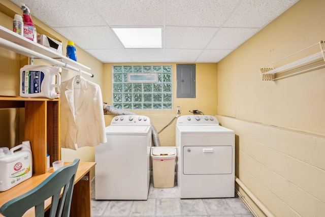 4750 Manitoba Ct, Columbus, OH 43229 - washroom featuring electric panel, washer and clothes dryer, and concrete block wall