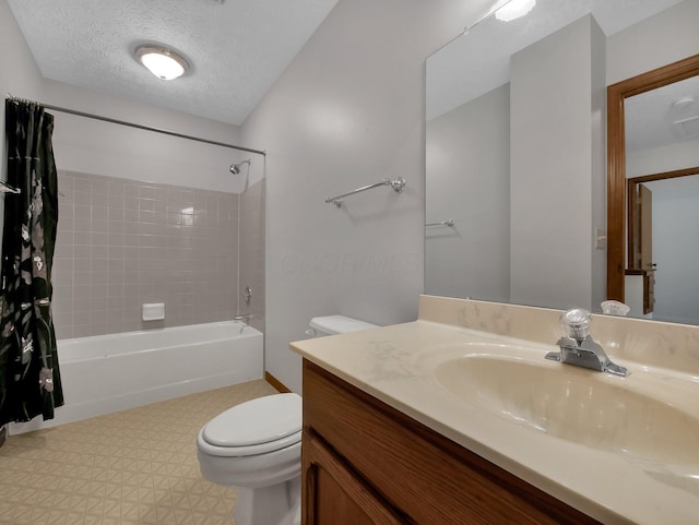 1380 Hanbury Ct, Gahanna, OH 43230 - full bathroom with vanity, shower / bathtub combination with curtain, tile patterned floors, and a textured ceiling