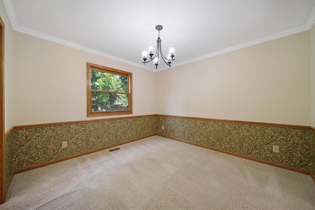 6978 Ernest Way, Dublin, OH 43017 - carpeted spare room featuring a chandelier, wallpapered walls, crown molding, and wainscoting