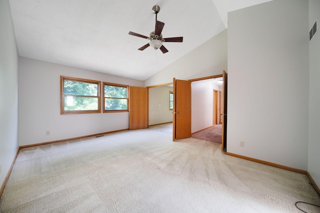 6978 Ernest Way, Dublin, OH 43017 - empty room featuring a ceiling fan, light carpet, and high vaulted ceiling