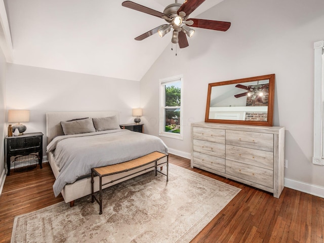 185 Frebis Ave, Columbus, OH 43206 - bedroom featuring vaulted ceiling, wood finished floors, and ceiling fan