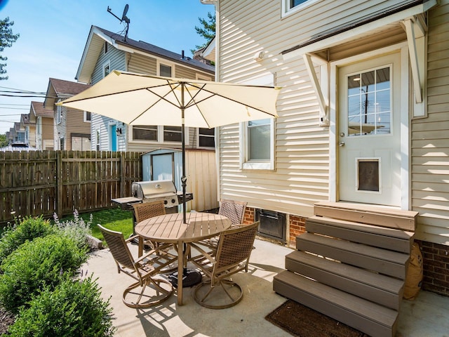 185 Frebis Ave, Columbus, OH 43206 - view of patio / terrace featuring a storage shed and outdoor dining space