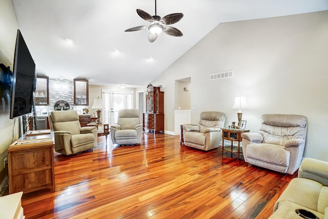 2474 Marthas Wood, Grove City, OH 43123 - living area with hardwood / wood-style flooring, ceiling fan, and high vaulted ceiling