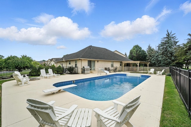 2474 Marthas Wood, Grove City, OH 43123 - view of swimming pool with a patio, a diving board, a fenced backyard, and area for grilling