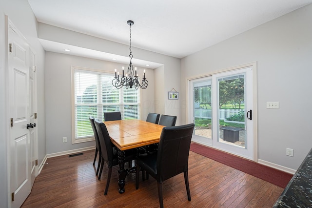 4401 Kathryns Way, Hilliard, OH 43026 - dining area with dark wood-style flooring, a chandelier, and recessed lighting
