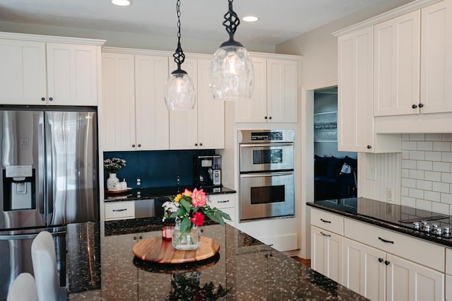 4401 Kathryns Way, Hilliard, OH 43026 - kitchen featuring stainless steel appliances, decorative backsplash, decorative light fixtures, white cabinets, and recessed lighting