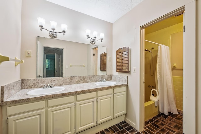 933 Creek Run Ct, Westerville, OH 43081 - full bathroom with double vanity, shower / bath combo, and brick patterned flooring