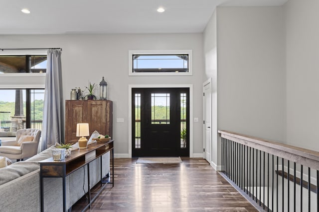 19694 State Route 60, Warsaw, OH 43844 - entrance foyer with dark wood finished floors, recessed lighting, and a towering ceiling