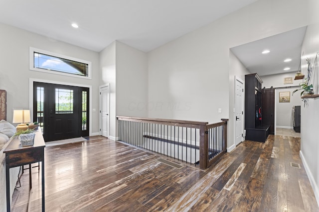 19694 State Route 60, Warsaw, OH 43844 - entrance foyer with hardwood / wood-style flooring, a barn door, and recessed lighting